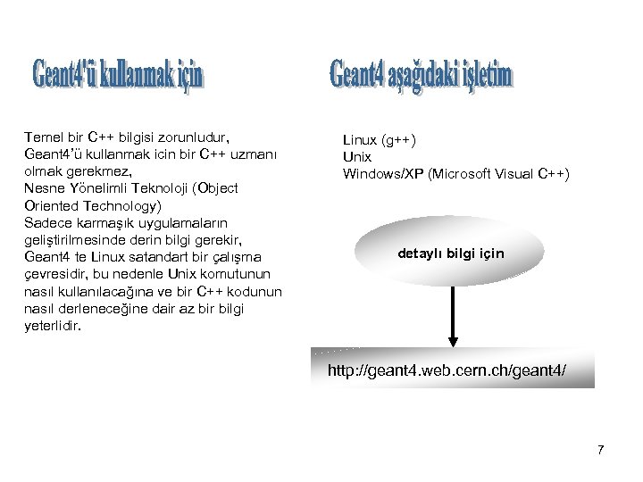 Temel bir C++ bilgisi zorunludur, Geant 4’ü kullanmak icin bir C++ uzmanı olmak gerekmez,