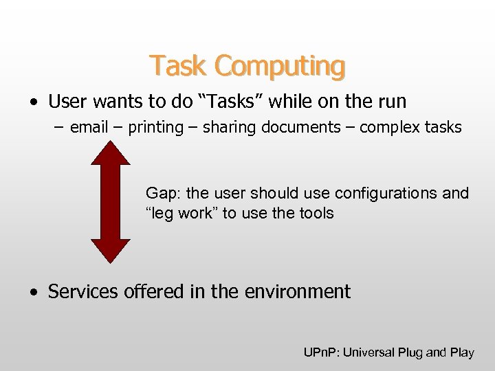 Task Computing • User wants to do “Tasks” while on the run – email