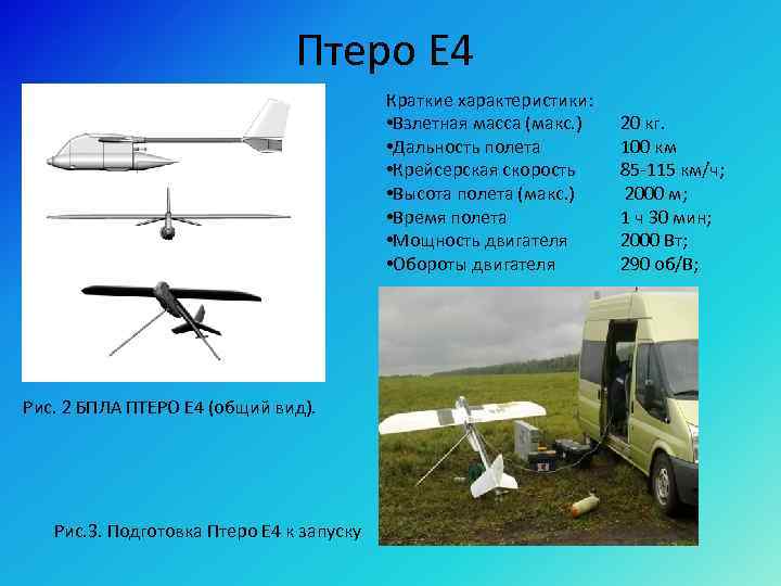 Птеро Е 4 Краткие характеристики: • Взлетная масса (макс. ) • Дальность полета •