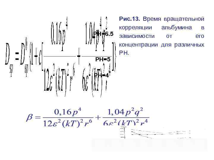 PH=6. 5 PH=4 Рис. 13. Время вращательной корреляции альбумина в зависимости от его концентрации