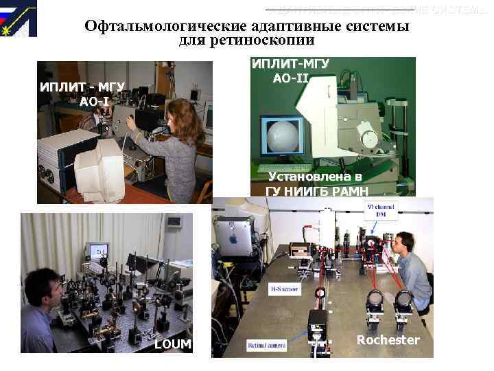 АДАПТИВНЫЕ ОПТИЧЕСКИЕ СИСТЕМЫ Офтальмологические адаптивные системы для ретиноскопии ИПЛИТ-МГУ AO-II ИПЛИТ - МГУ AO-I