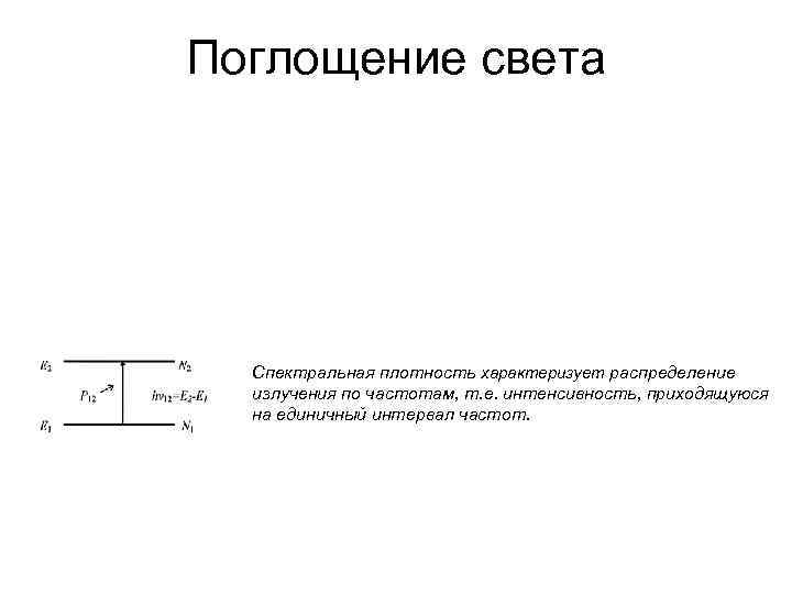 Поглощение света Спектральная плотность характеризует распределение излучения по частотам, т. е. интенсивность, приходящуюся на