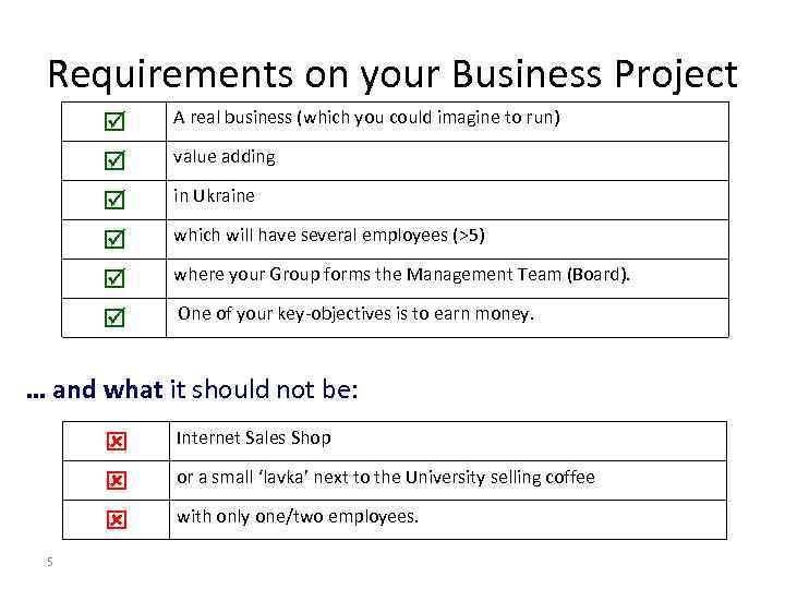 Requirements on your Business Project A real business (which you could imagine to run)