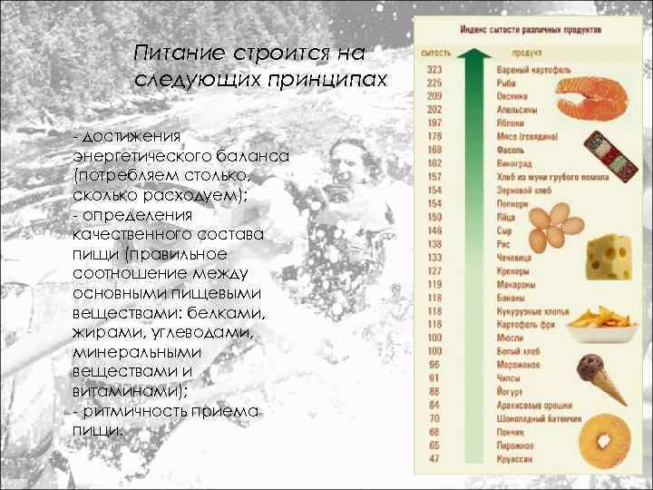 Питание строится на следующих принципах - достижения энергетического баланса (потребляем столько, сколько расходуем); -