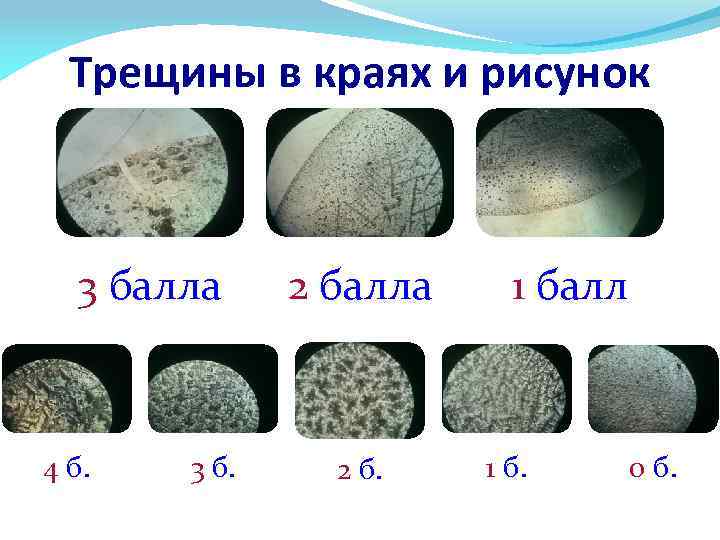 Трещины в краях и рисунок 3 балла 4 б. 3 б. 2 балла 2