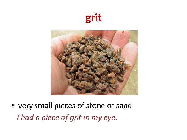 grit • very small pieces of stone or sand I had a piece of