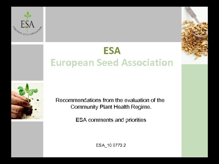 ESA European Seed Association Recommendations from the evaluation of the Community Plant Health Regime.