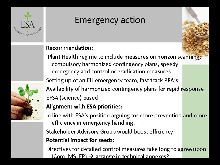 Emergency action Recommendation: Plant Health regime to include measures on horizon scanning, compulsory harmonized