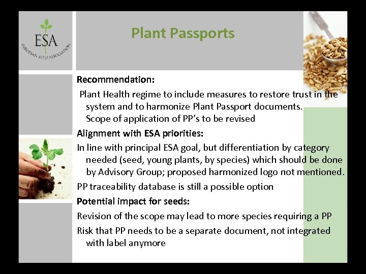 Plant Passports Recommendation: Plant Health regime to include measures to restore trust in the