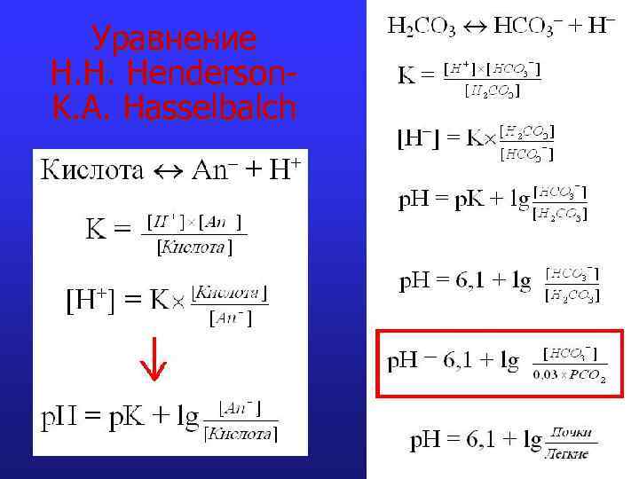 Уравнение H. H. Henderson. K. A. Hasselbalch 