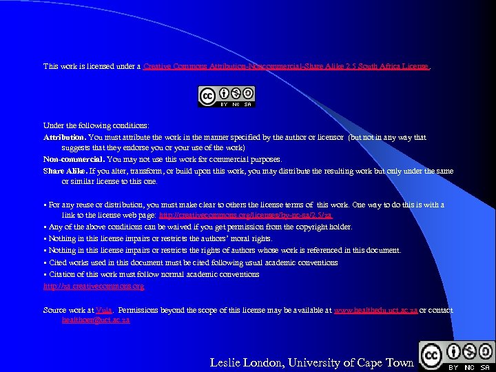 This work is licensed under a Creative Commons Attribution-Noncommercial-Share Alike 2. 5 South Africa