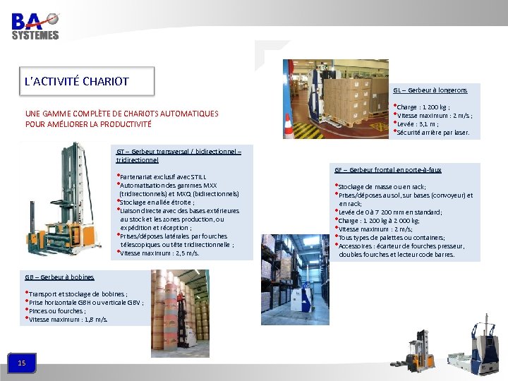 L’ACTIVITÉ CHARIOT UNE GAMME COMPLÈTE DE CHARIOTS AUTOMATIQUES POUR AMÉLIORER LA PRODUCTIVITÉ GL –