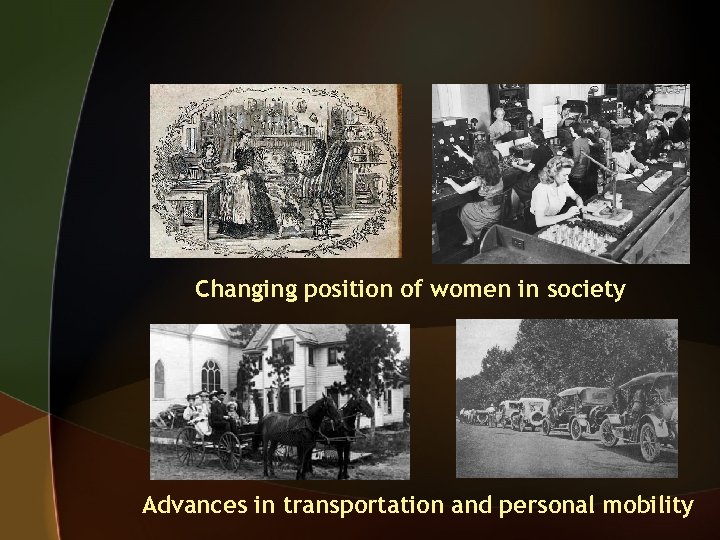 Changing position of women in society Advances in transportation and personal mobility 