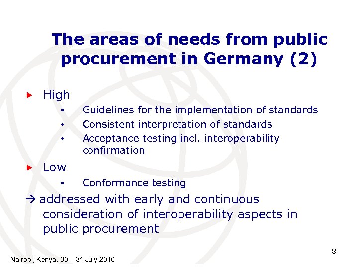 The areas of needs from public procurement in Germany (2) High • • •