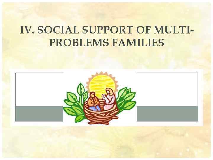 IV. SOCIAL SUPPORT OF MULTIPROBLEMS FAMILIES 
