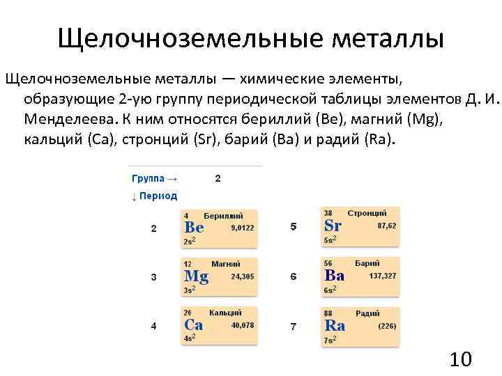 Соединения щелочноземельных металлов таблица
