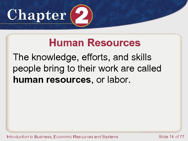 Chapter 2 Human Resources The knowledge, efforts, and skills people bring to their work