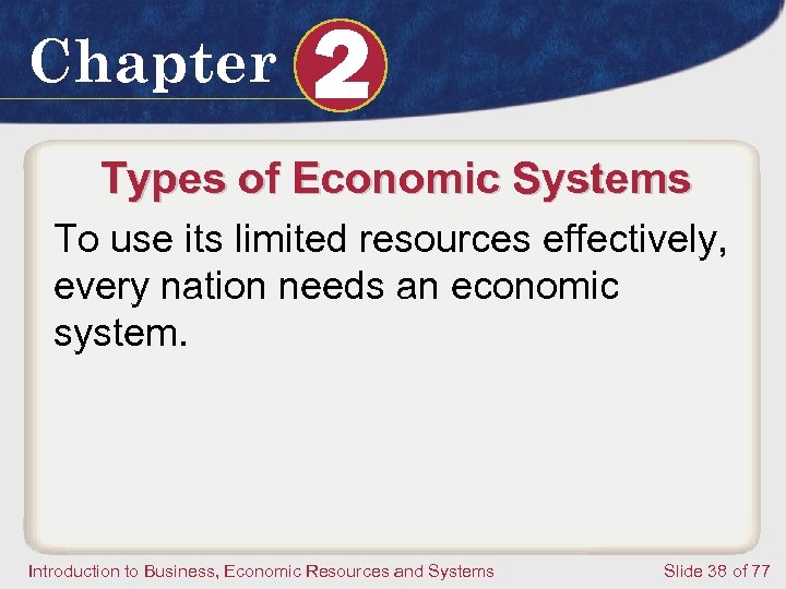 Chapter 2 Types of Economic Systems To use its limited resources effectively, every nation