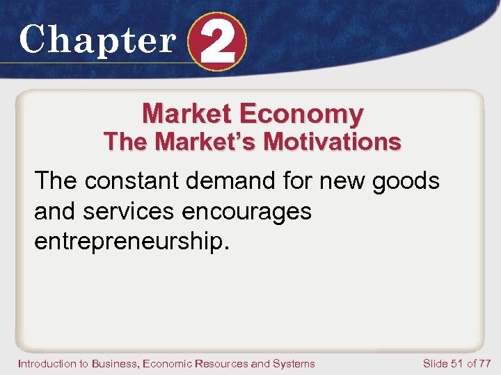 Chapter 2 Market Economy The Market’s Motivations The constant demand for new goods and