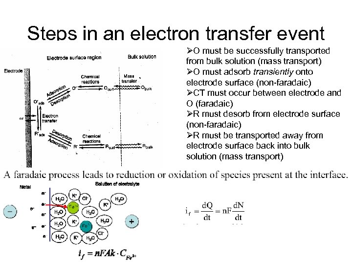 Steps in an electron transfer event ØO must be successfully transported from bulk solution