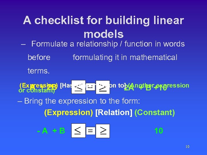 A checklist for building linear models – Formulate a relationship / function in words