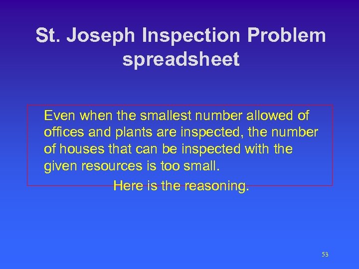 St. Joseph Inspection Problem spreadsheet Even when the smallest number allowed of offices and