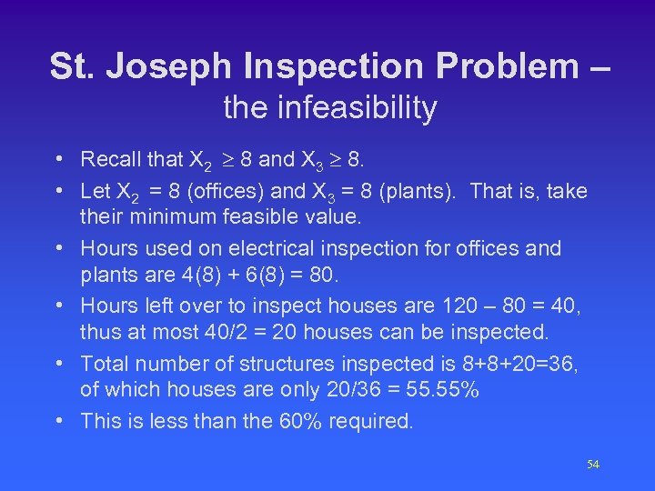 St. Joseph Inspection Problem – the infeasibility • Recall that X 2 ³ 8