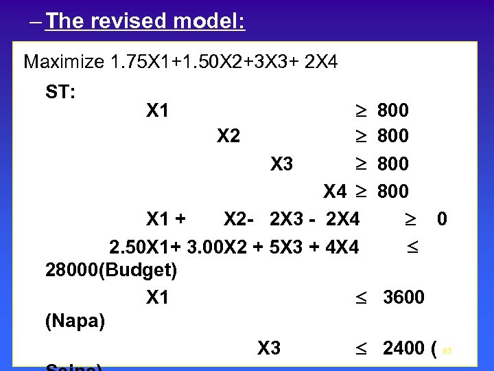 – The revised model: Maximize 1. 75 X 1+1. 50 X 2+3 X 3+