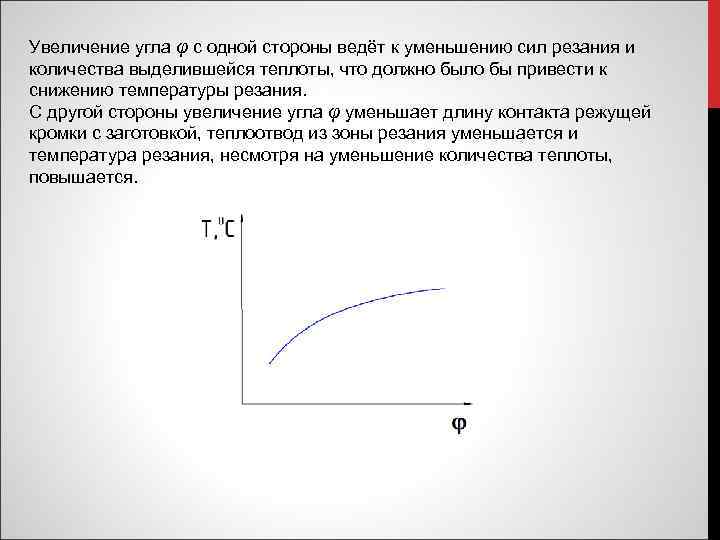 Увеличение угла φ с одной стороны ведёт к уменьшению сил резания и количества выделившейся