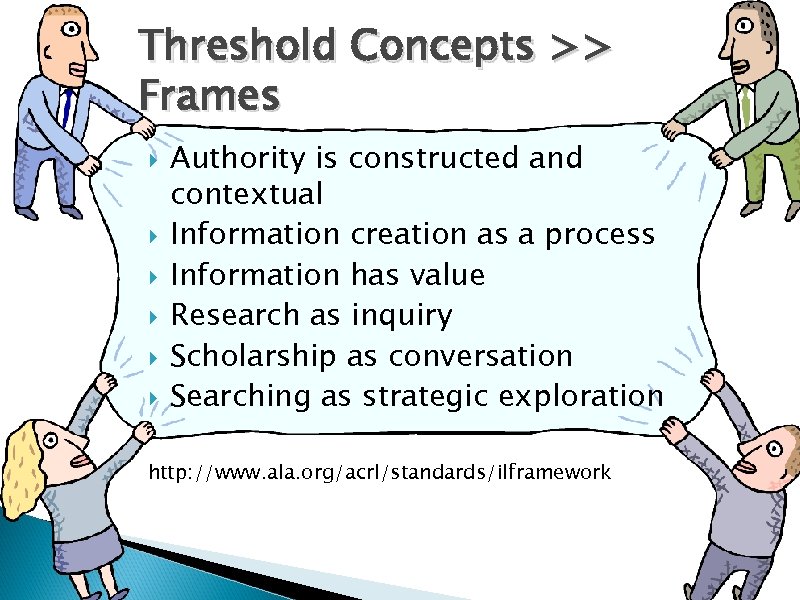 Threshold Concepts >> Frames Authority is constructed and contextual Information creation as a process
