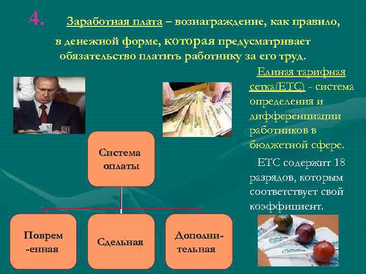 4. Заработная плата – вознаграждение, как правило, в денежной форме, которая предусматривает обязательство платить