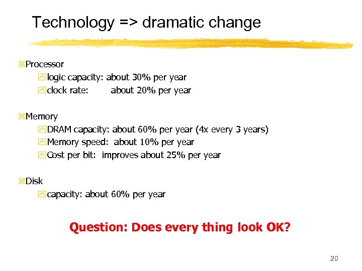 Technology => dramatic change z. Processor ylogic capacity: about 30% per year yclock rate: