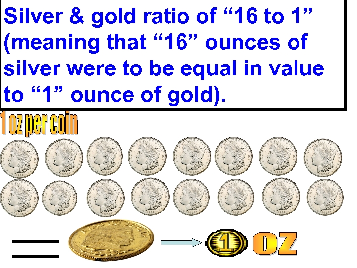 Silver & gold ratio of “ 16 to 1” (meaning that “ 16” ounces