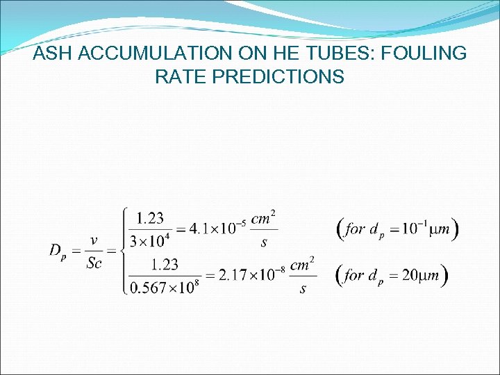 ASH ACCUMULATION ON HE TUBES: FOULING RATE PREDICTIONS 
