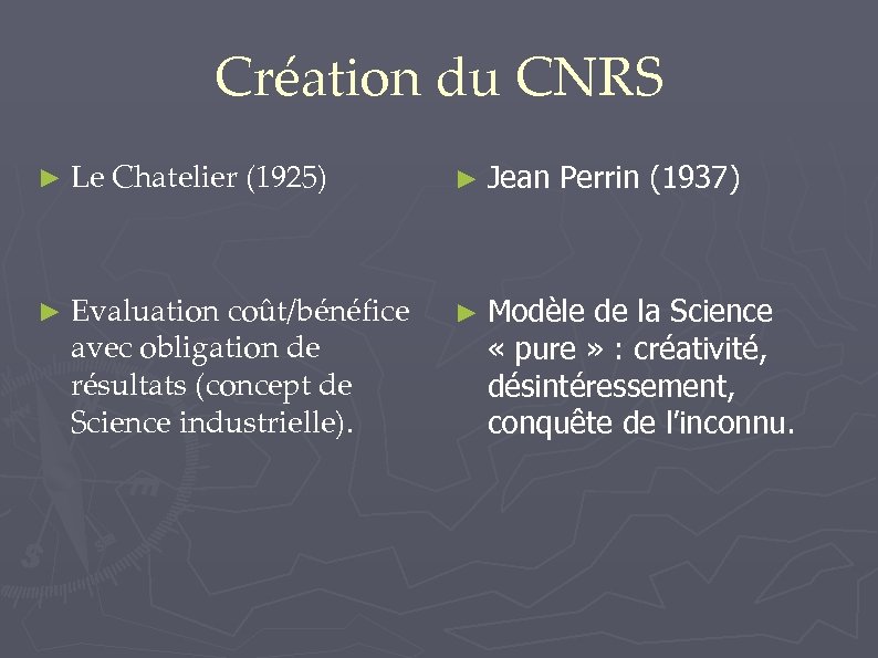 Création du CNRS ► Le Chatelier (1925) ► Jean Perrin (1937) ► Evaluation coût/bénéfice