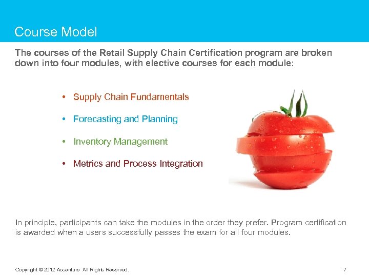 Course Model The courses of the Retail Supply Chain Certification program are broken down