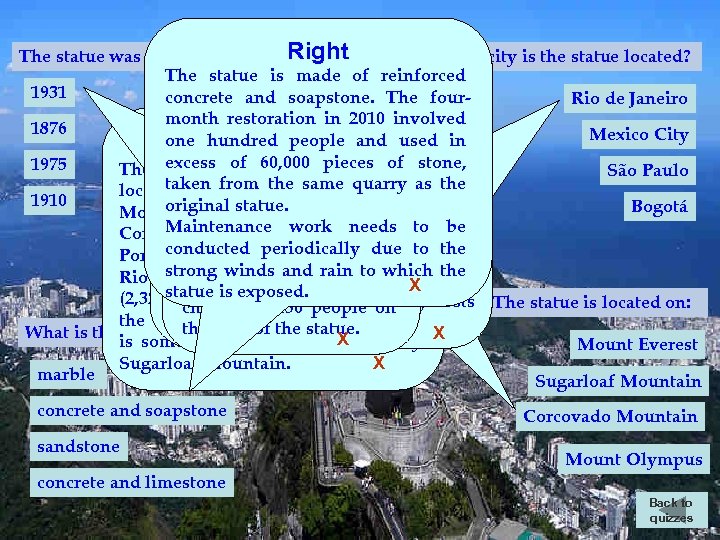 Right The statue was completed in what year? Near what city is the statue