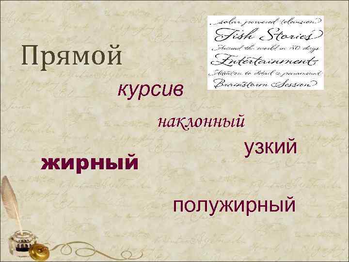 Прямой курсив наклонный узкий жирный полужирный 