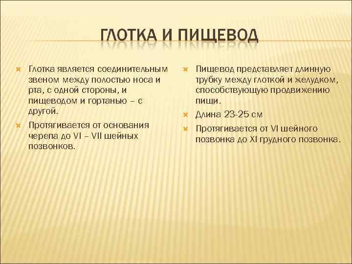  Глотка является соединительным звеном между полостью носа и рта, с одной стороны, и