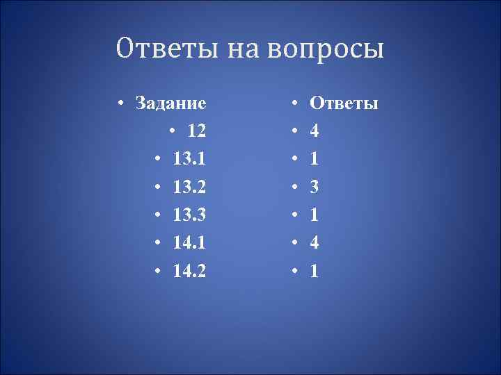 Ответы на вопросы • Задание • 12 • 13. 1 • 13. 2 •