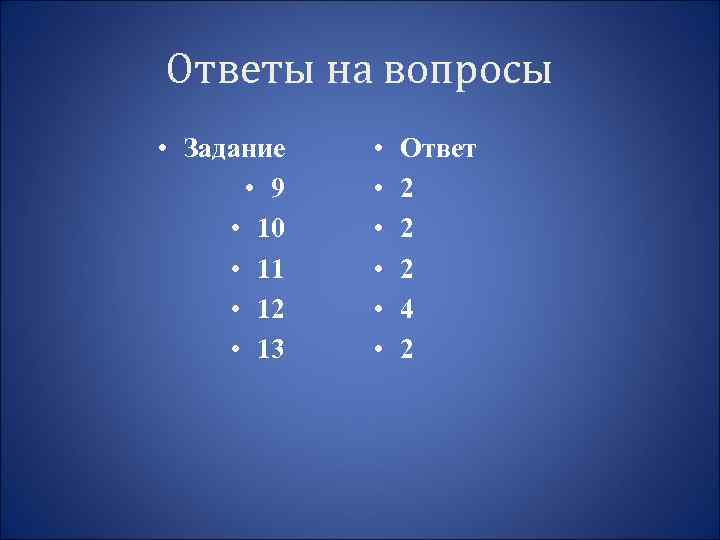 Ответы на вопросы • Задание • 9 • 10 • 11 • 12 •