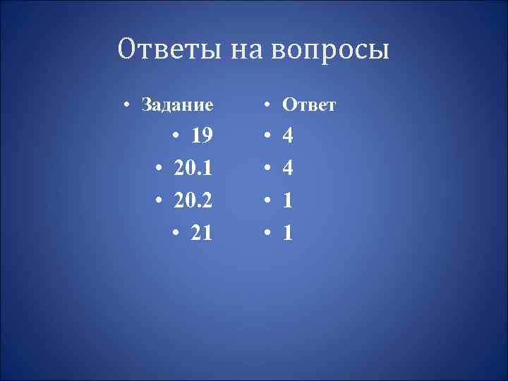 Ответы на вопросы • Задание • 19 • 20. 1 • 20. 2 •