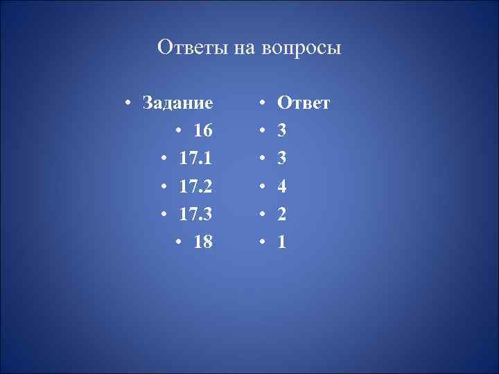 Ответы на вопросы • Задание • 16 • 17. 1 • 17. 2 •