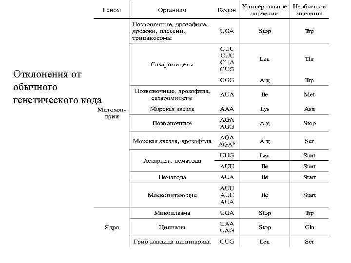 Отклонения от обычного генетического кода 