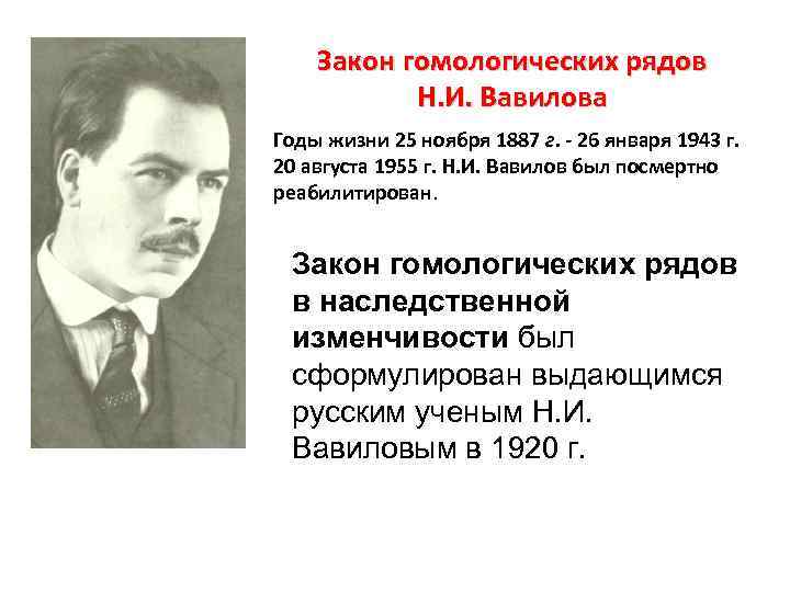 Закон вавилова о гомологических рядах наследственной изменчивости презентация