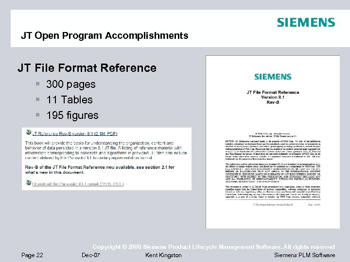 JT Open Program Accomplishments JT File Format Reference § 300 pages § 11 Tables