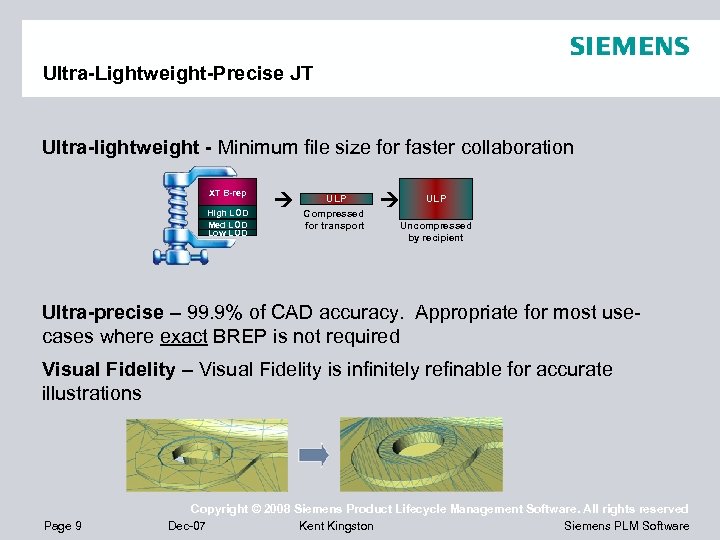 Ultra-Lightweight-Precise JT Ultra-lightweight - Minimum file size for faster collaboration XT B-rep High LOD