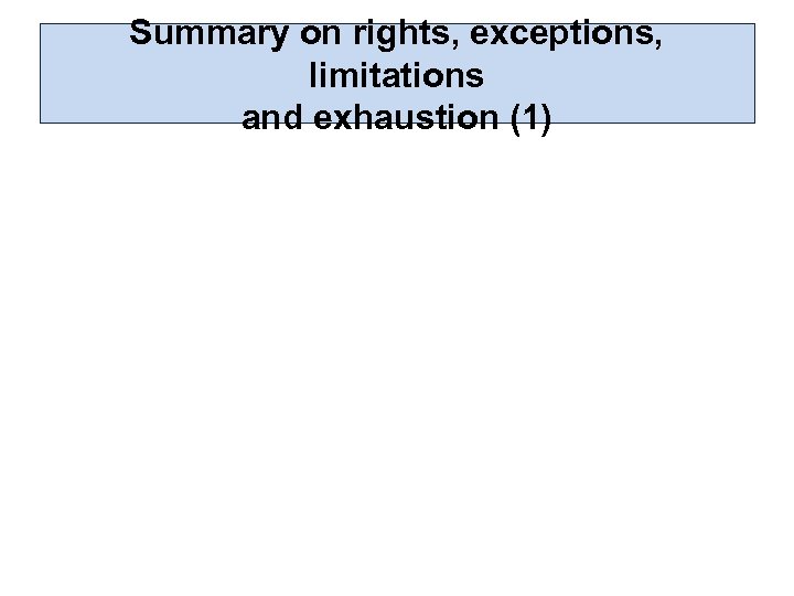 Summary on rights, exceptions, limitations and exhaustion (1) 