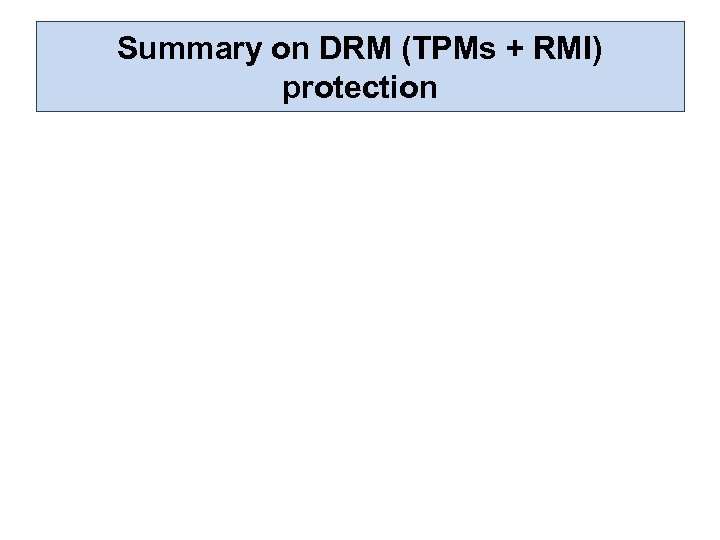 Summary on DRM (TPMs + RMI) protection 