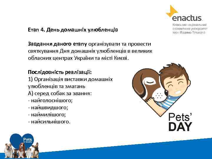 Етап 4. День домашніх улюбленців Завдання даного етапу організувати та провести святкування Дня домашніх